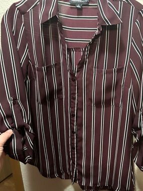 Fortune & Ivy Burgundy Striped Button-Down Shirt